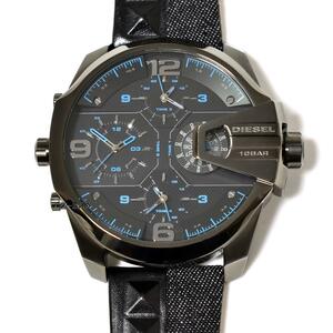 ディーゼル DIESEL メンズ 腕時計 4タイム表示 ブラック 革ベルト レザーベルト DZ7393 ビッグフェイス 新品未使用 電池切れ