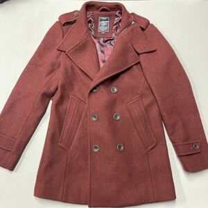 SELECTED MENSWEAR Pコート ダッフル ピーコート ウール wool メルトン Sサイズ メンズ アウター ジャケット ブルゾン ワインレッド