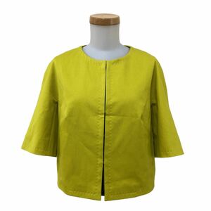 m522 未使用品 Weekend Max Mara ウィークエンド マックスマーラ 定価49000円 ノーカラー 半袖 ジャケット 羽織 イエロー系 レディース 38