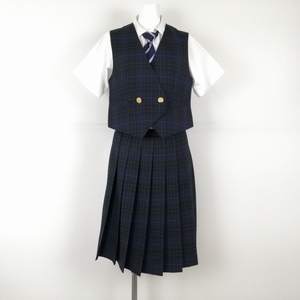 1円 ベスト チェックスカート ネクタイ 上下4点セット 指定 冬物 女子 学生服 埼玉所沢東中学 制服 中古 ランクC EY9439