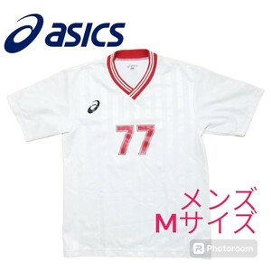 アシックス　asics　サッカー　番号付き半袖ユニフォーム　レトロ　ホワイト　メンズ　Mサイズ　古着