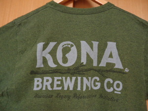 即決　ハワイ　KONA BREWING　Ｔシャツ　緑・黒斑色　Ｍ