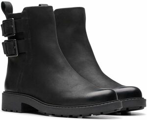 送料無料 Clarks 26cm アンクル ブーツ ブラック レザー 革 ラグ ソール コンフォート ブーティー パンプス スニーカー AAA263