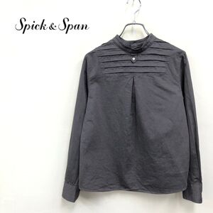 1O2737-K◆日本製 Spick and Span スピックアンドスパン バンドカラー長袖ブラウス◆CHINOIS T.HIRAI グレー プリーツ 綿100% レディース