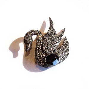 70s Vintage Swan Silver 925 Marcasite Brooch スワン ブローチ シルバー マーカサイト マルカジット 白鳥 ヴィンテージ