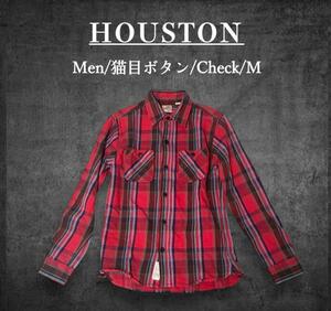 古着 ヒューストン HOUSTON ビエラ ネルシャツ 猫目ボタン M レッド