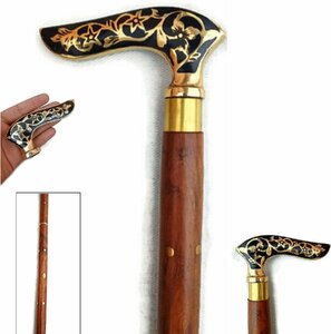 真鍮製ハンドルウォーキングステッキソリッドビクトリア朝シンプルな木製杖アンティークスタイル杖輸入品