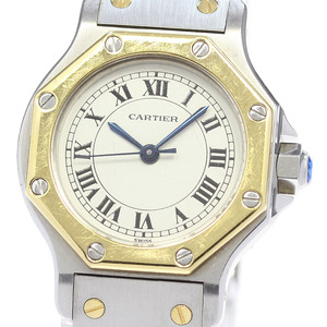 訳あり カルティエ CARTIER サントスオクタゴンSM YGコンビ デイト クォーツ レディース _861730