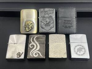 #2260 ☆ZIPPO 7点セット ☆AmericanLegend ☆革巻き ☆CRIBAL ☆スカル他 ☆火花確認(1点石無し?） ☆喫煙グッズ ☆現状品