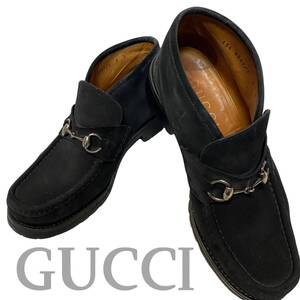 グッチ GUCCI メンズ 8 ホースビット モカシンショートブーツ スウェード レザーブーツ 革靴 黒 ブラック