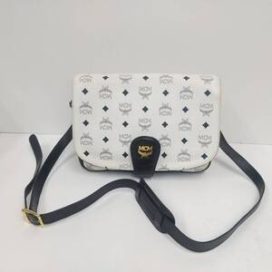 2373 MCM ショルダーバッグ　レザー　ホワイト/ブラックネイビー