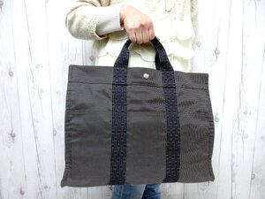 美品 HERMES エルメス エールラインMM トートバッグ ハンドバッグ バッグ キャンバス グレー A4収納可 メンズ 79928Y