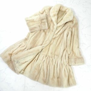 4-YGF476 パールミンク MINK ミンクファー 最高級毛皮 ロングコート デザインコート 毛質 艶やか 柔らか アイボリー レディース