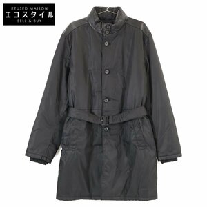 美品/国内正規 PRADA プラダ ナイロンｘレザー 切替 ベルト付 中綿 コート M ブラック メンズ