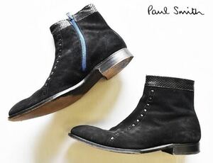 Paul Smith ポールスミス サイドジップ スエードレザー ショートブーツ 黒 42