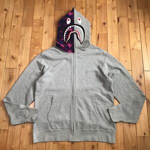 ★3XL★ Purple camo × グレー シャーク パーカー shark full zip hoodie a bathing ape BAPE エイプ ベイプ アベイシングエイプ w35