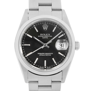 ロレックス オイスターパーペチュアル デイト 15200 ブラック バー A番 中古 メンズ 腕時計