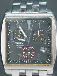 美品 TIMEX タイメックス インディグロ T22232 アナログ クォーツ 腕時計 ブラック メタルベルト ステンレス カレンダー 新品電池交換済み