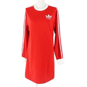 未使用品◎GUCCI グッチ adidas アディダス 693537 コットン Tシャツドレス／長袖 ワンピース レッド ホワイト XS イタリア製 正規品