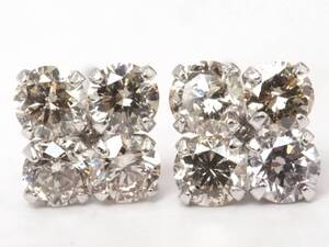 【5779E】K18WG 天然ダイヤモンド 計0.30ct/0.15ct/0.15ct/0.3g ピアス