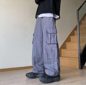 ワイド ルーズ カーゴパンツ XLサイズ グレー ユニセックス 新品