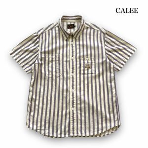 【CALEE】キャリー ドビーストライプ 半袖ワークシャツ ガチャポケット 半袖シャツ ボタンダウン ヤマポケット 日本製 コットン チンスト