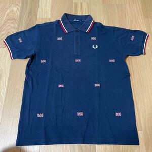 FRED PERRY フレッドペリー ポロシャツ ゴルフウェア 日本製 ネイビーサイズ L 鹿の子 半袖シャツ ユニオンジャック