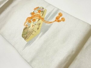 ys6906024; 文箱に菊・民家・松模様刺繍名古屋帯【着】