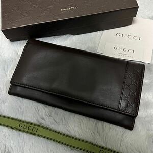 美品　GUCCI グッチ　GG 長財布　シマライン　ブラウン　 ウォレット マイクロシマ