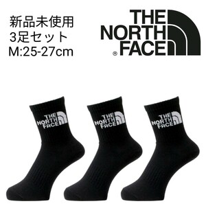 新品未使用 ザ ノースフェイス ジャカードロゴ クルー ソックス 黒 3足 Mサイズ THE NORTH FACE アウトドア 男女兼用 靴下 ブラック