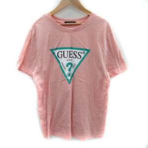 ゲス GUESS Tシャツ カットソー 半袖 ラウンドネック ロゴ プリント L ピンク /SM28 メンズ