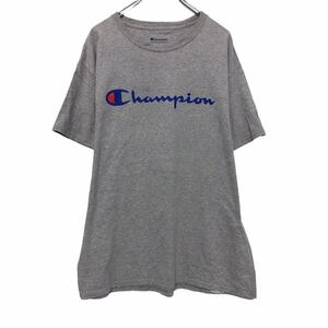 champion 半袖 プリントTシャツ L ライトグレー ブルー レッド チャンピオン ロゴ 古着卸 アメリカ仕入 a508-5749