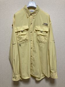 Columbia PFG コロンビア フィッシングシャツ 長袖シャツ マルチポケット OMNI-SHADE ボタンダウンシャツ 黄色 L