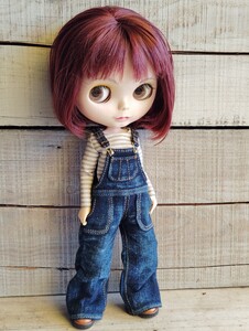 デニムオーバーオールUSED加工01　ネオブライス　リカちゃん　オビツ　ピュアニーモ　ハンドメイド　アウトフィット　Blythe outfit 