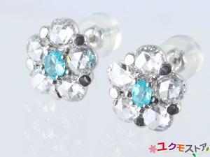 【送料無料】美品◆極上 ブラジル産 パライバトルマリン 0.07ct×２ ローズカットダイヤモンド計1.2ct スタッドピアス Pt900 GIA鑑別 CGL