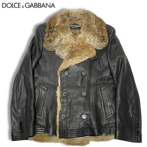 6 国内正規品 DOLCE &GABBANA ドルチェ&ガッバーナ Lambskin and rabbit fur jacket ラムスキン レザージャケット ラビットファー jacket