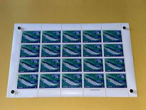魚介シリーズ(さけ)×1シート(15円郵便切手×20枚)★昭和41年(1966年)★サケ 鮭 海の生き物★記念・特殊切手