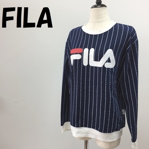 【人気】FILA/フィラ ビッグロゴ トレーナー スウェット ストライプ柄 ネイビー×ホワイト サイズL ユニセックス/S1701