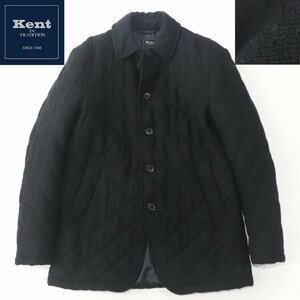 美品 VAN JAC ヴァン・ヂャケット KENT IN TRADITION ケント ツイードウール キルティング ジャケット ブラックウォッチ裏地 紺 ネイビー L