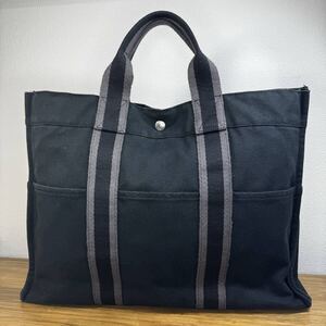  HERMES エルメス フールトゥMM ブラック×グレー トートバッグ ハンドバッグ キャンバス A4