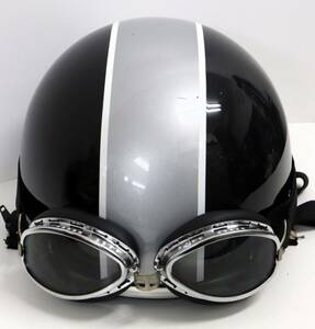 EL-WIND エルウィンド SS23 Half Helmet ハーフヘルメット 125cc以下 フリーサイズ ゴーグル付き 黒 ◎5859-1