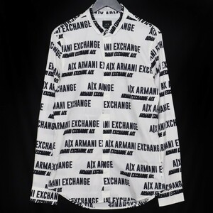 ARMANI EXCHANGE オールオーバーロゴ長袖シャツ Mサイズ ホワイト 3KZC25 ZNEAZ アルマーニエクスチェンジ logo shirt