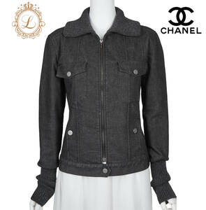 【返品可】CHANEL シャネル ココボタン ニット デニム ジャケット 40 ブラック トップス 長袖 カットソー アウター ブランド アパレル