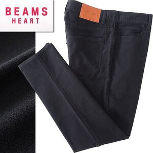 新品 ビームス 微起毛 ピーチスキン 5ポケット パンツ M 黒 【P27392】 BEAMS HEART 秋冬 メンズ テーパード 羊革 レザーパッチ