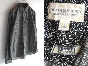 ネコポス対応 DENIM&SUPPLY RALPH LAUREN デニム&サプライ ラルフローレン コットン 総柄 ボタニカル柄 シャツ S 黒 ブラック 国内正規品