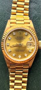 YG777 1円〜 Rolex ロレックス　金無垢　10p 750 69178 ギャランティ　 デイト　レディース　 腕時計　K18 約74g 箱付き