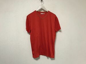 新品同様本物カルバンクラインCalvinKleinコットンリヨセルVネック半袖TシャツメンズアメカジサーフミリタリービジネススーツL赤レッド