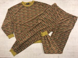 ミッソーニ MISSONI INTIMO レトロ ユーロ モード パイルボーダー プルオーバー × イージーパンツ 上下セットアップ メンズ M マスタード