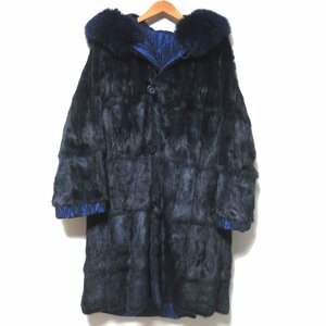 美品 BIRGER CHRISTENSEN バーガークリステンセン リバーシブル ブルーフォックスファー×リスファー フーディー コート ネイビー×ブルー