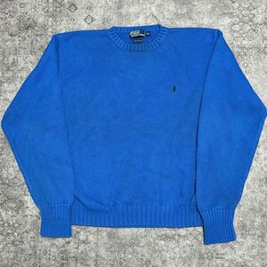 肉厚 90s Ralph Lauren ラルフローレン コットンニット セーター ブルー 90年代 ヴィンテージ ビンテージ vintage